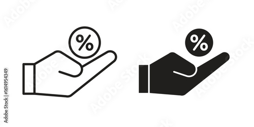 Commission icon set, line and black glyph style for food app website.