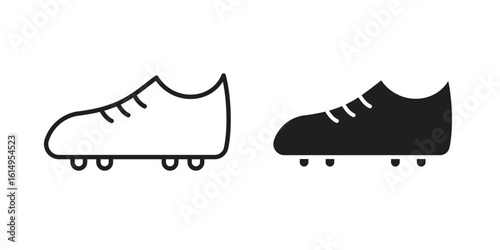 Cleats icon set, line and black glyph style for food app website.