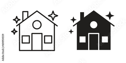 Clean house icon set, line and black glyph style for food app website.