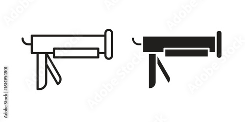 Caulk gun icon set, line and black glyph style for food app website.