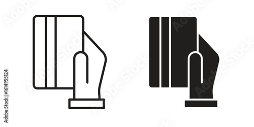 Card payment icon set, line and black glyph style for food app website.