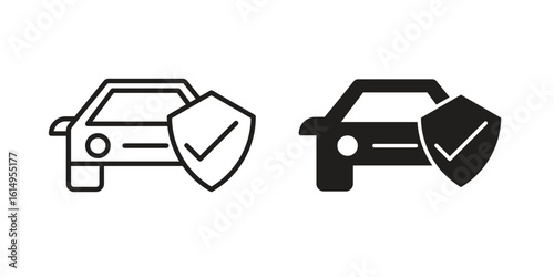Car insurance icon set, line and black glyph style for food app website.