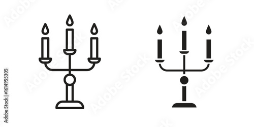 Candelabra icon set, line and black glyph style for food app website.