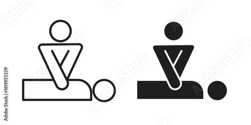 CPR icon set, line and black glyph style for food app website.