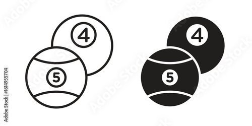 Billiard ball icon set, line and black glyph style for food app website.