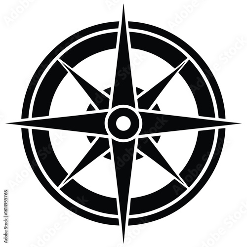 Vector art of a stylized black and white compass rose design isolated on white background