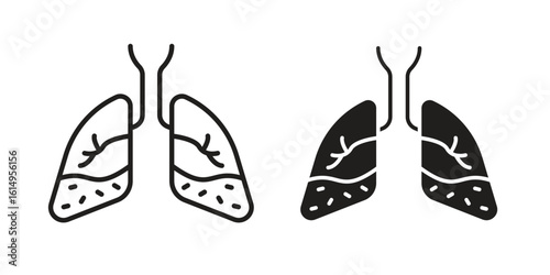 Asthma icon set, line and black glyph style for food app website.