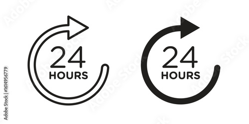 24 hours icon set, line and black glyph style for food app website.
