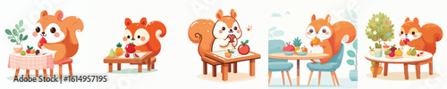 collection of cute squirrel vectors eating fruit