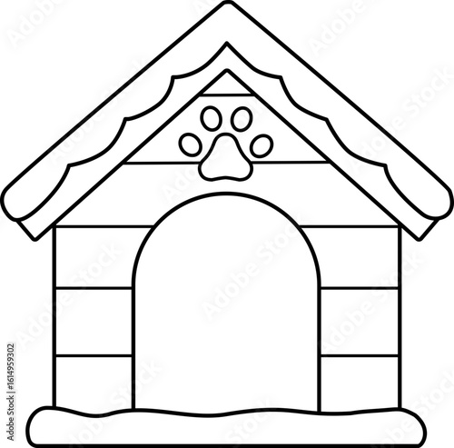 Winter Christmas Dog House for Pet outline.
Wooden doghouse Christmas coloring page.
Holiday Dog house line.
Transparent background. svg.