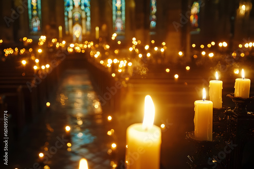 Candles burning in a peaceful, sacred setting.