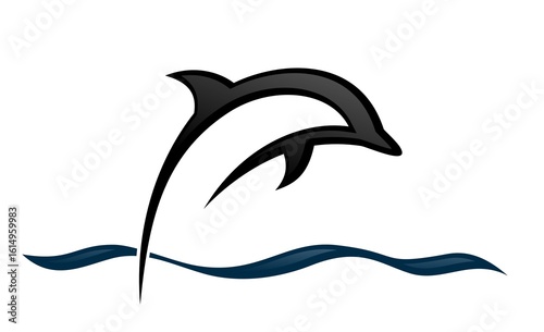 Symbol of sea wave with dolphin jump.