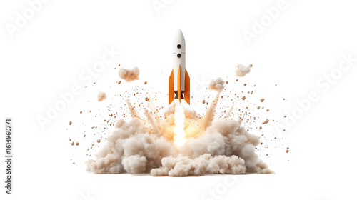 Rocket Launch with Smoke on Transparent Background