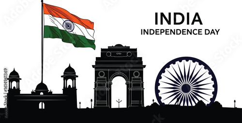 Indian independence day illustration with flag and monuments