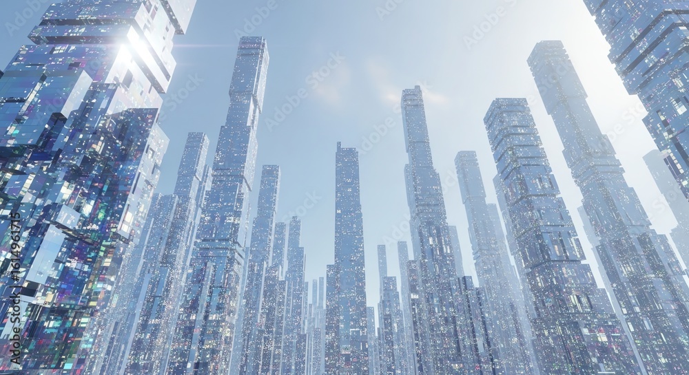 Fototapeta Futuristic cityscape with towering skyscrapers