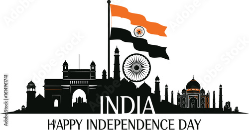 India independence day with flag and monuments