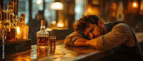 Lonely man battling alcohol addiction at bar