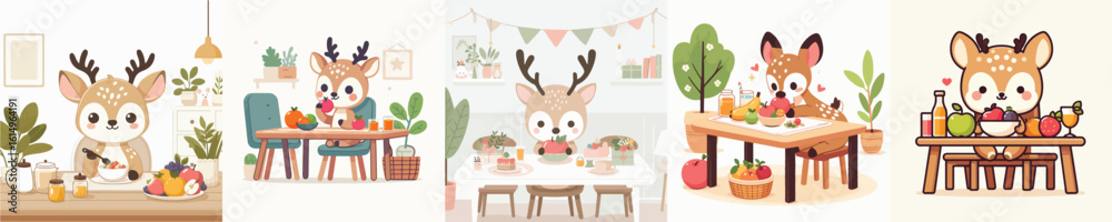 Naklejka premium collection of cute deer vectors eating fruit