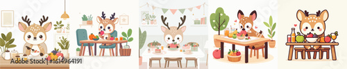 collection of cute deer vectors eating fruit