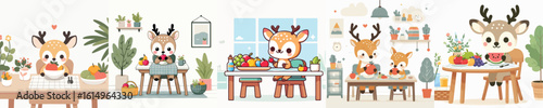 collection of cute deer vectors eating fruit