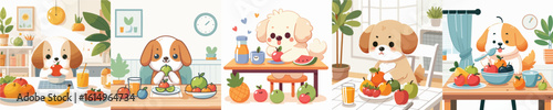 vector collection of cute dogs eating fruit