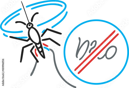 Neon mosquito repellent symbol with stylized insect and prohibition sign vector