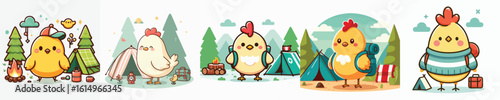 vector collection of cute chickens eating fruit