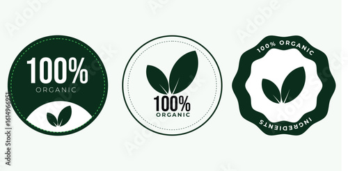 100% Organic Ingredients label vector set