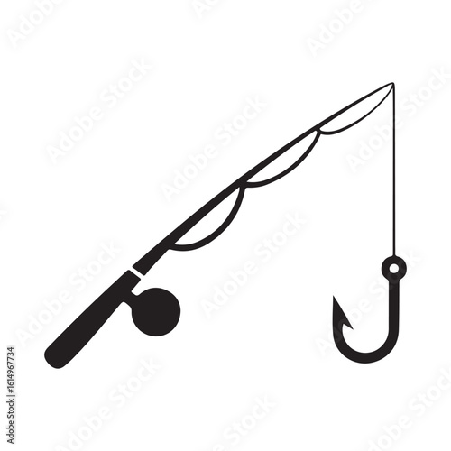 Simple Black and White Fishing Rod Icon
