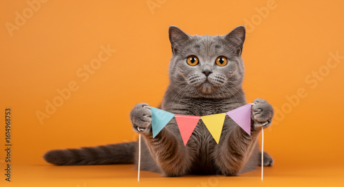 Black cat on yellow background