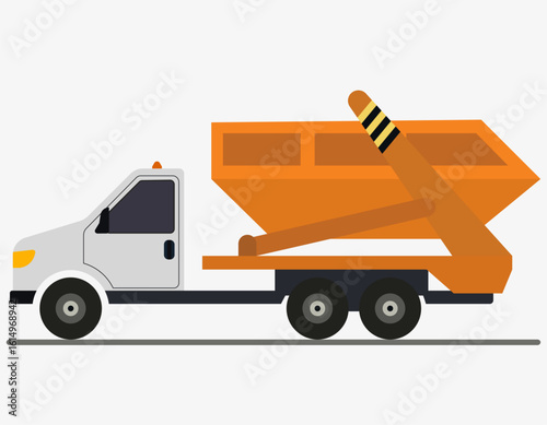 Garbage truck with container. Construction or municipal machinery for transporting garbage or construction waste.