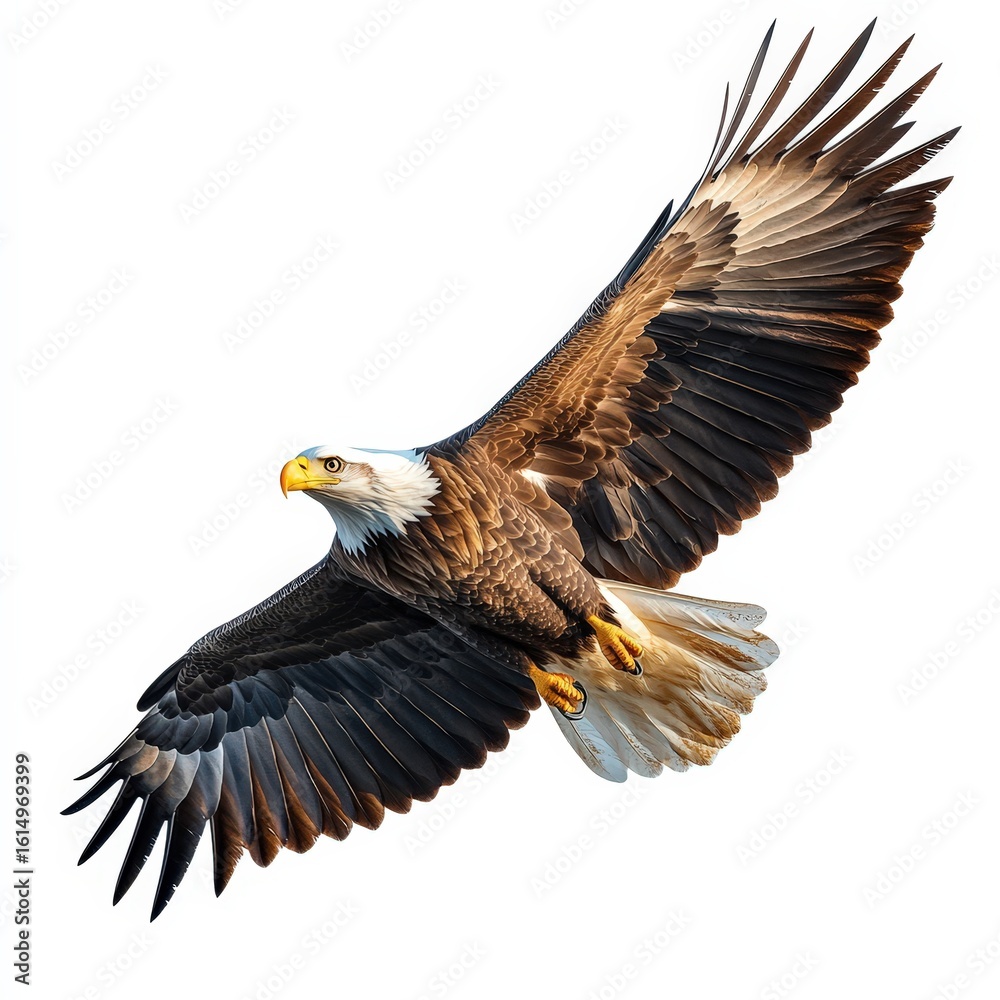 Naklejka premium Majestic eagle in flight, isolated on white.