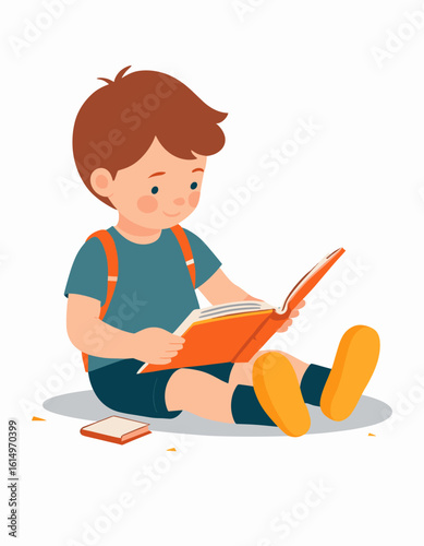 vector illustration of cute children reading a book