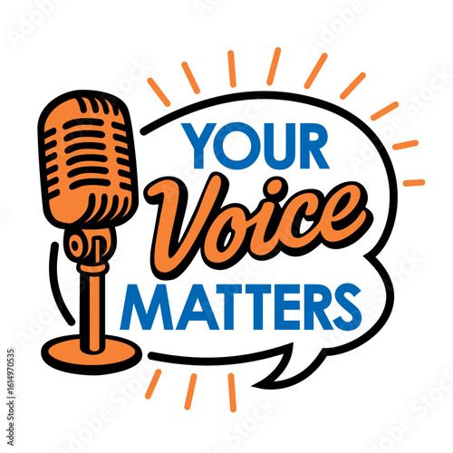 Retro 1950s "Your Voice Matters" Microphone Logo on Transparent Background