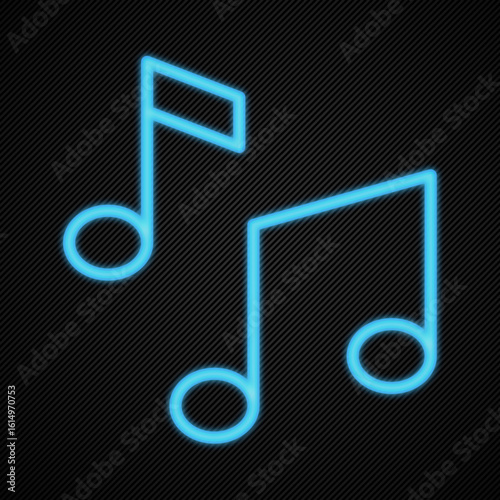 Neon blue musical notes on a dark textured background.