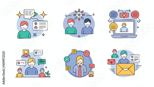 AI Generate Human Connection Modern Icons Depicting Communication Social Interaction Technology Digital Networking