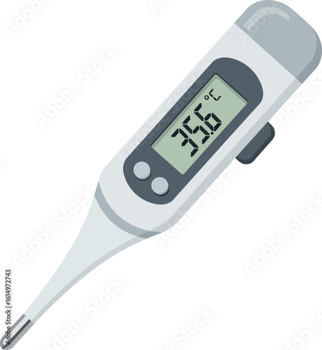 Modern Digital Thermometer Displaying Precise Celsius Temperature, Essential Electronic Device for Health and Environmental Use, Isolated on Clean White Background.