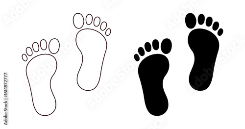 Pair footprint vector icon set. Simple human feet silhouette and outline style illustration. barefoot steps symbol vector with transparent  