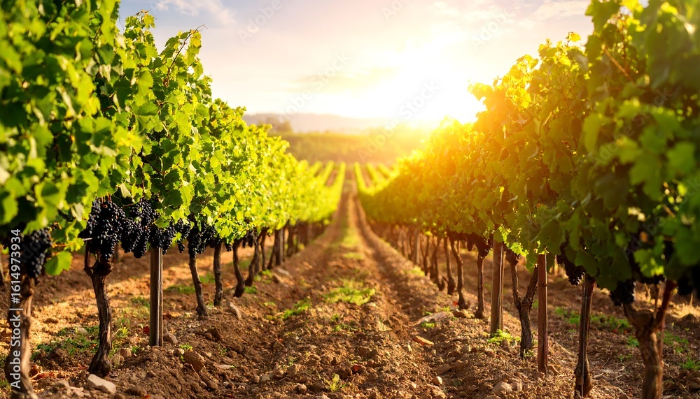 Naklejka premium Vineyard at sunset (1)