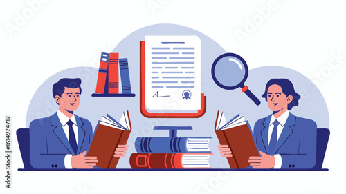 AI Generate Legal Review Conceptual Illustration Involving Documents Investigation Analysis