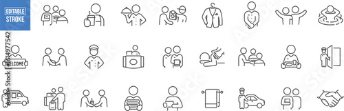  Hospitality and Service Industry Icons – Reception, Bellboy, Hotel, Welcome, Guest, Concierge, Baggage, Hospitality, Suitcase, Room, Check-in, Host, Customer, Travel, Uniform, Clerk, Service, Profess