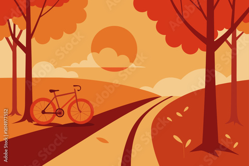 Autumn bicycle ride through scenic orange landscape