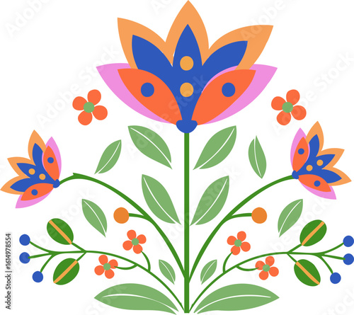 Colorful abstract geometric flower in Nordic folk style