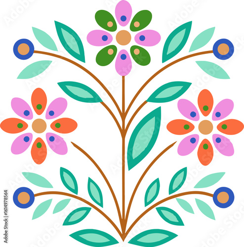 Colorful abstract geometric flower in Nordic folk style