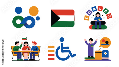 AI Generate Social Inclusion Educational Symbols Illustrations Representing Diverse Concepts for Humanitarian Representation of Communities