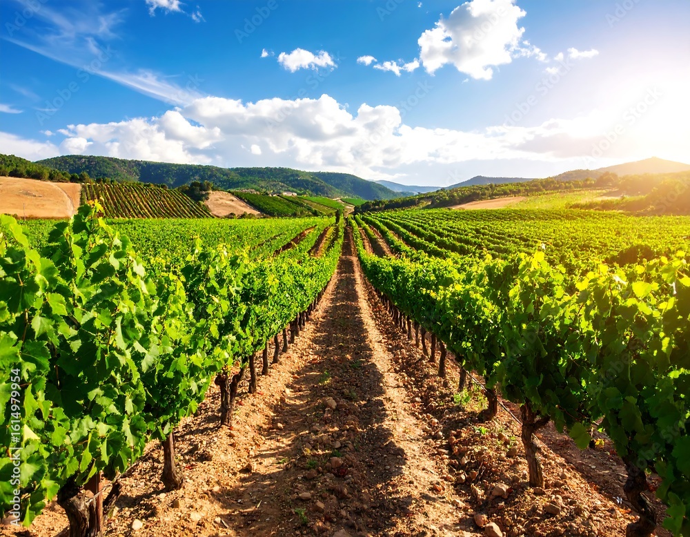 Obraz premium Vineyard landscape under a vibrant sky