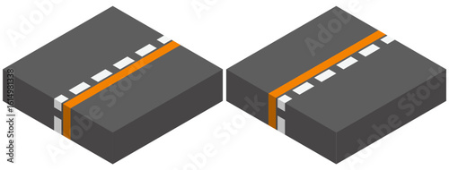 "道路（オレンジの実線と白色の破線）
Roads (orange solid line and white dashed line)"
