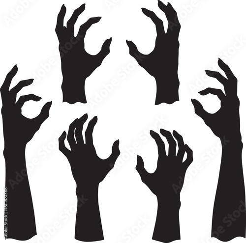 Collection of spooky reaching zombie hands silhouette