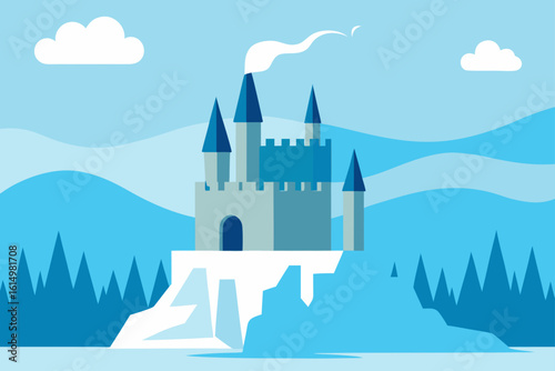 Enchanting ice castle in a winter wonderland landscape