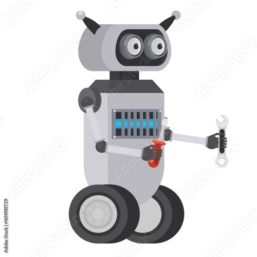 Android robot. Robot repairman, vector illustration